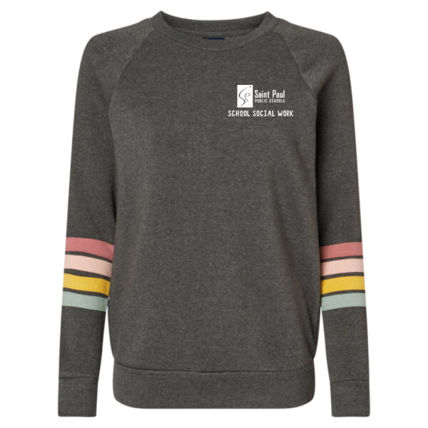 MV Sport - Women's Striped Sleeves Crewneck Sweatshirt - Embroidered Logo Thumbnail